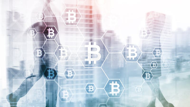 Bitcoin, concetto di Blockchain sul fondo della stanza del server fotografia stock libera da diritti
