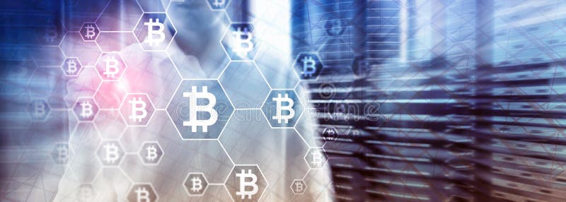 Bitcoin, concetto di Blockchain sul fondo della stanza del server immagini stock