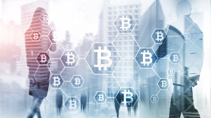 Bitcoin, concetto di Blockchain sul fondo della stanza del server fotografia stock libera da diritti