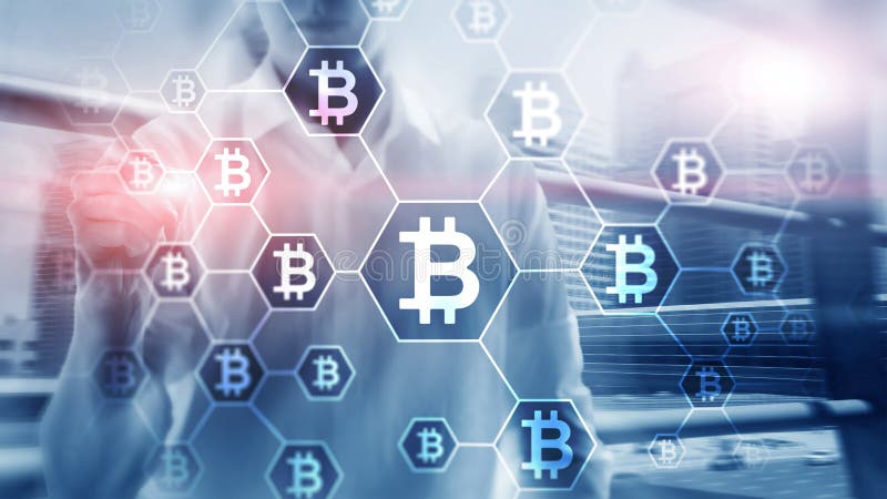 Bitcoin, concetto di Blockchain sul fondo della stanza del server fotografia stock