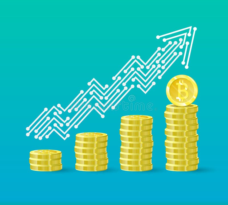 Bitcoin crypto waluty wzrostowa mapa pieniężny system r Bitcoin kurs Linia tendencja wzrostowa ilustracja wektor