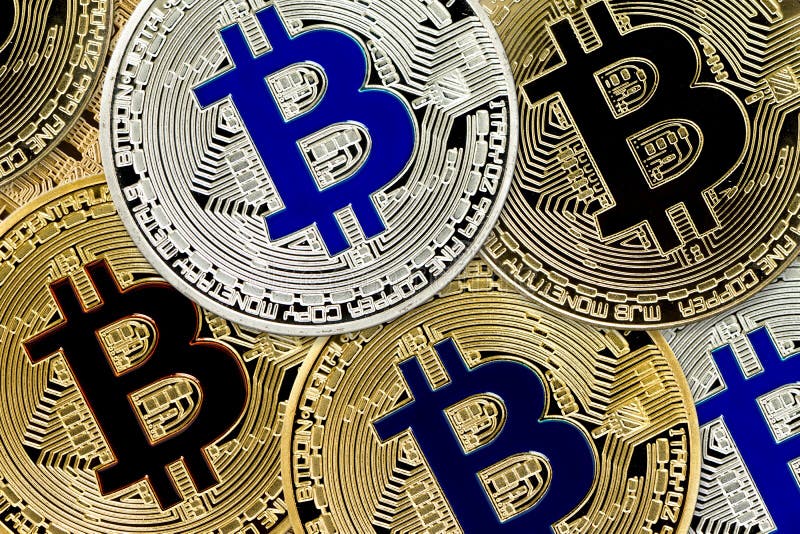 Bitcoin Cryptocurrency begrepp av faktiska mynt för faktisk valutabakgrund arkivfoton