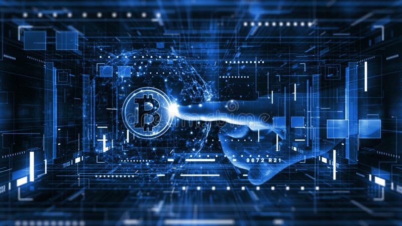 Bitcoin cryptocurrency digital encryption, Digital money exchange, Blockchain technology connections royalty free stock image