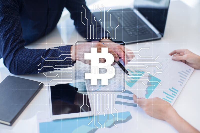 Bitcoin cryptocurrency Finansiell teknologi Internetpengar äganderätt för home tangent för affärsidé som guld- ner skyen till fotografering för bildbyråer