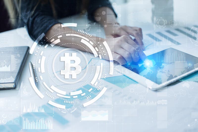 Bitcoin-cryptocurrency Finanztechnologie Internet-Geld Die goldene Taste oder Erreichen für den Himmel zum Eigenheimbesitze