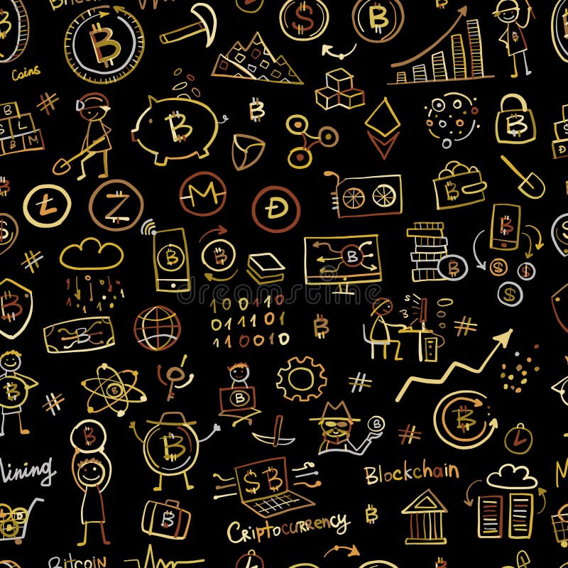 Bitcoin, cryptocurrency i blockchain technologia, bezszwowy wzór dla twój projekta royalty ilustracja