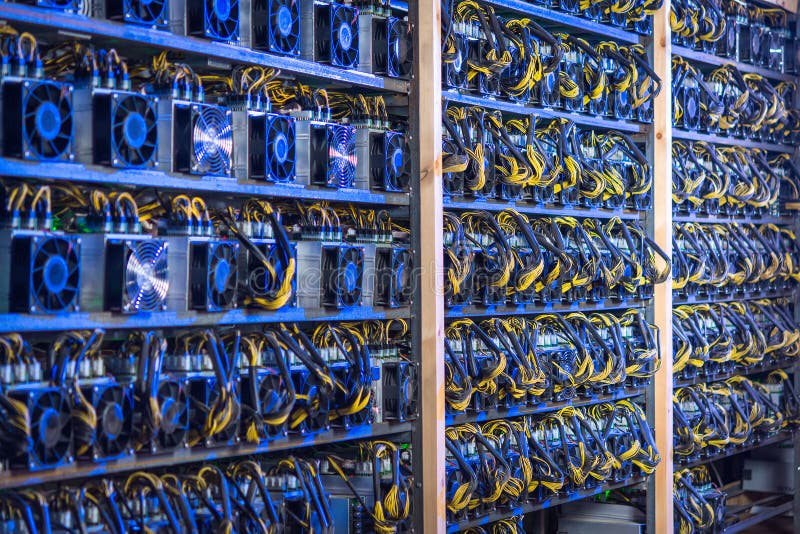 Bitcoin cryptocurrency mining farm royalty free stock photos