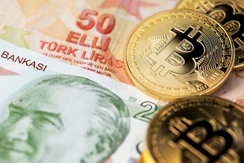 Bitcoin Cryptocurrency and Turkish Lira currency.