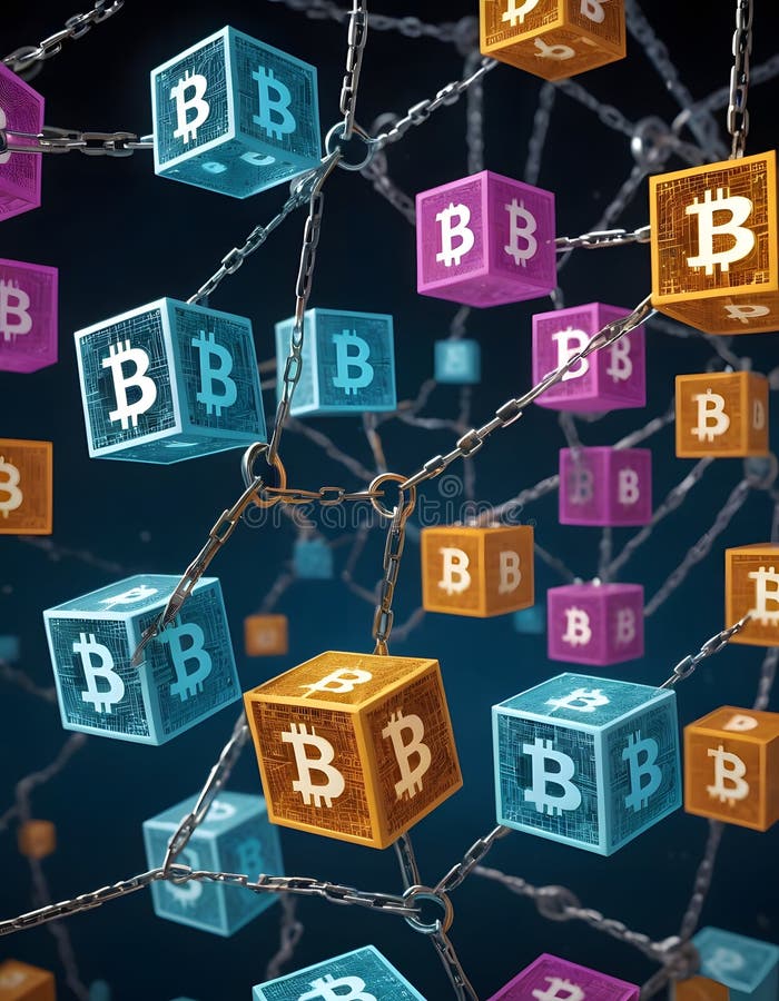 Bitcoin Cubes in Chain Suspension AI Generative royalty free stock photo