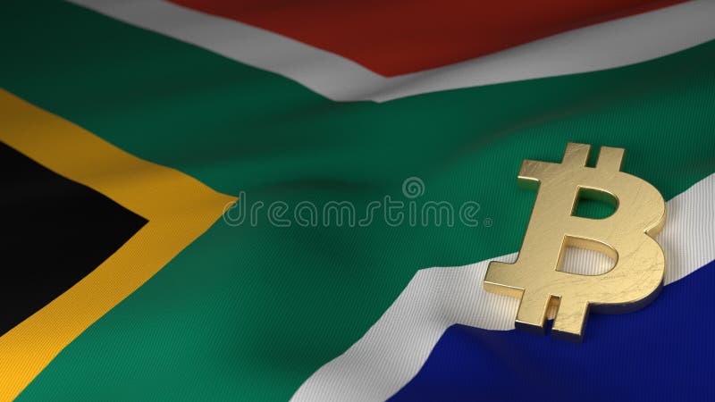 Bitcoin Currency Symbol on Flag of South African stock image Bitcoin Currency Symbol on Flag of South African stock image