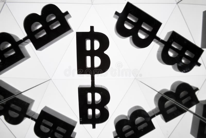 Bitcoin Currency Symbol With Many Mirroring Images of Itself stock photo Bitcoin Currency Symbol With Many Mirroring Images of Itself stock photo