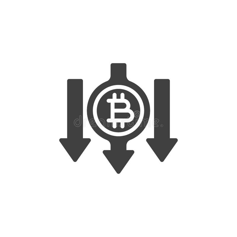 Bitcoin decrease arrows vector icon. filled flat sign for mobile concept and web design. Cryptocurrency rate fall glyph icon. Symbol, logo illustration. Vector graphics. Decrease rate icon illustrations