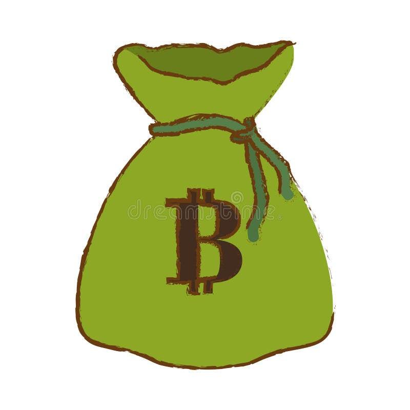 Bitcoin digital money symbol in the green bag vector illustration