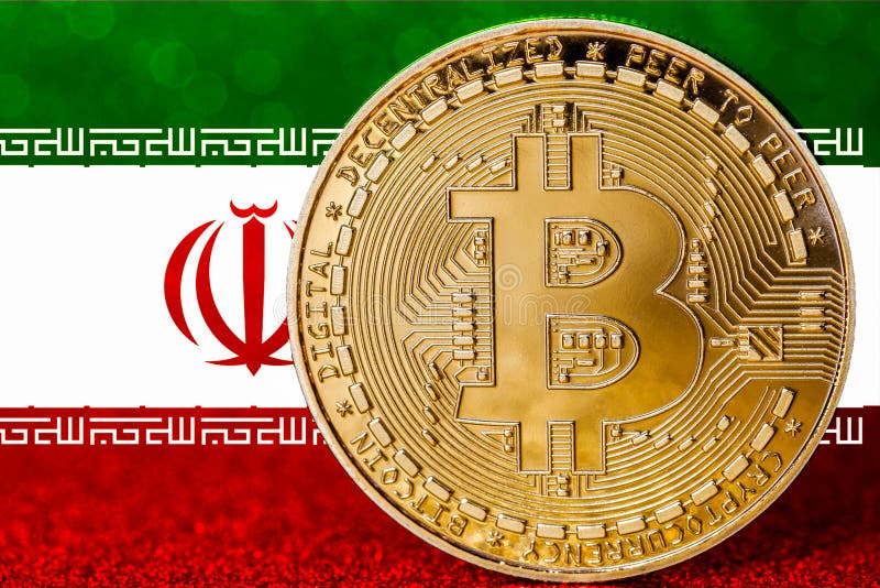 Bitcoin dorato con la bandiera iraniana nei precedenti fotografia stock libera da diritti Bitcoin dorato con la bandiera iraniana nei precedenti fotografia stock libera da diritti
