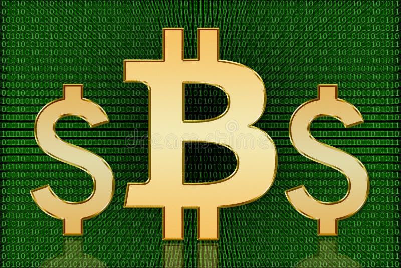 Bitcoin dorato contro i simboli del dollaro americano - valuta di Digital illustrazione di stock Bitcoin dorato contro i simboli del dollaro americano - valuta di Digital illustrazione di stock