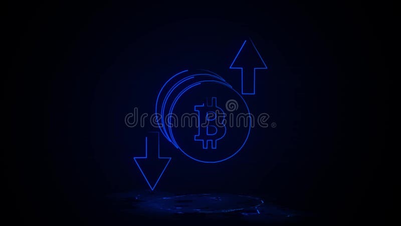 Bitcoin growth, increase and down, decrease in neon effect mp4 video. On dark background. Decrease chart video
