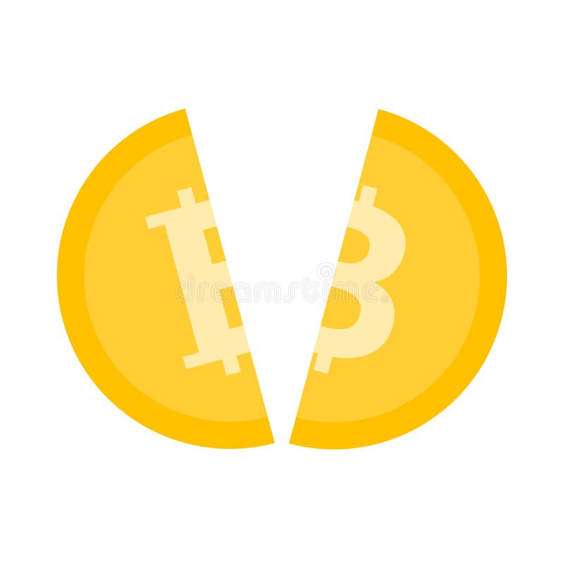 Bitcoin halving. Cracked bitcoin. Block rewards is reduced in 2 times vector illustration
