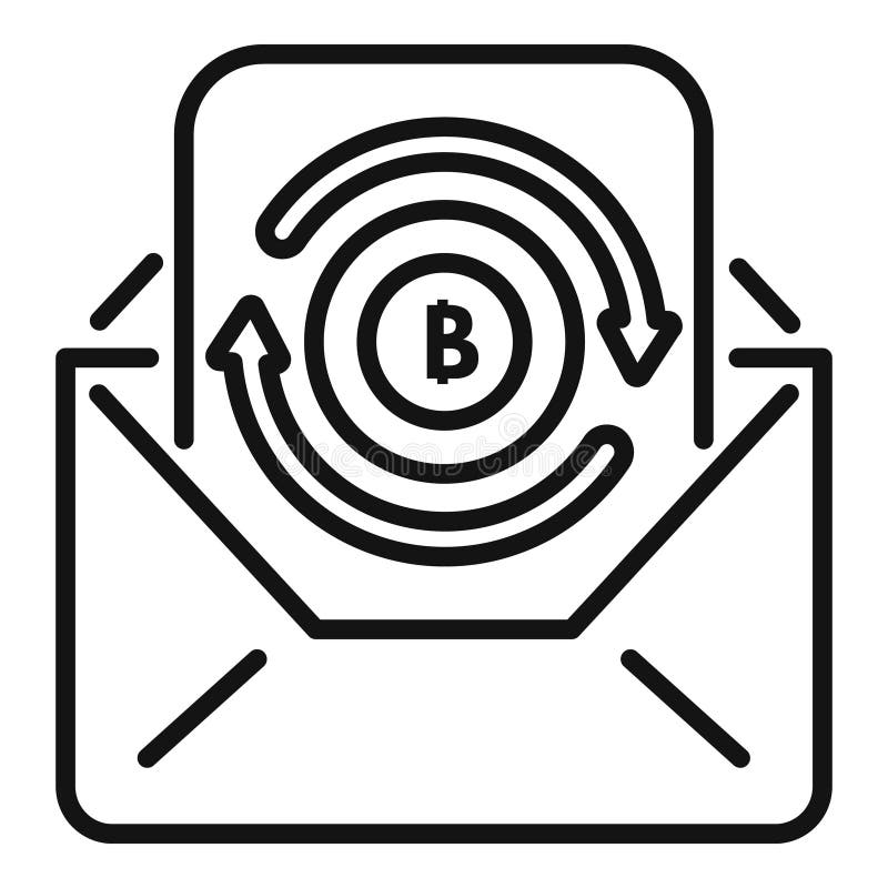 Bitcoin cryptocurrency rotating inside mail envelope icon stock illustration