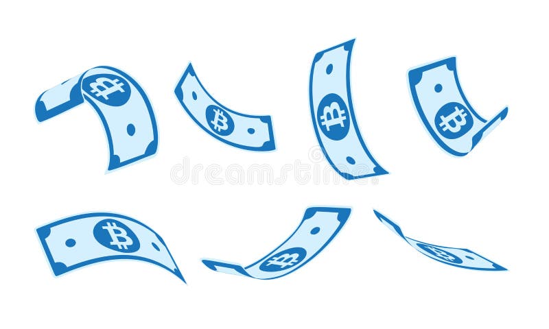 Bitcoin, internet currency falling set, animation ready. BTC paper notes flying in the air. Cryptocu royalty free illustration Bitcoin, internet currency falling set, animation ready. BTC paper notes flying in the air. Cryptocu royalty free illustration