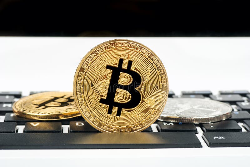 Bitcoin on laptop stock photo. Image of finance, financial - 111332126