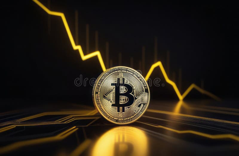 Bitcoin și fulger. monedă bitcoin cu fulger galben cu spațiu pentru text pe fond negru. un modern. un peisaj futurist modern cu bitcoin 3d. fotoai de calitate superioară generată.