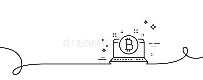 Pictogramă linie bitcoin. simbol monedă criptomonedă. simbol laptop. linie continuă cu curbă. vector vector illustration