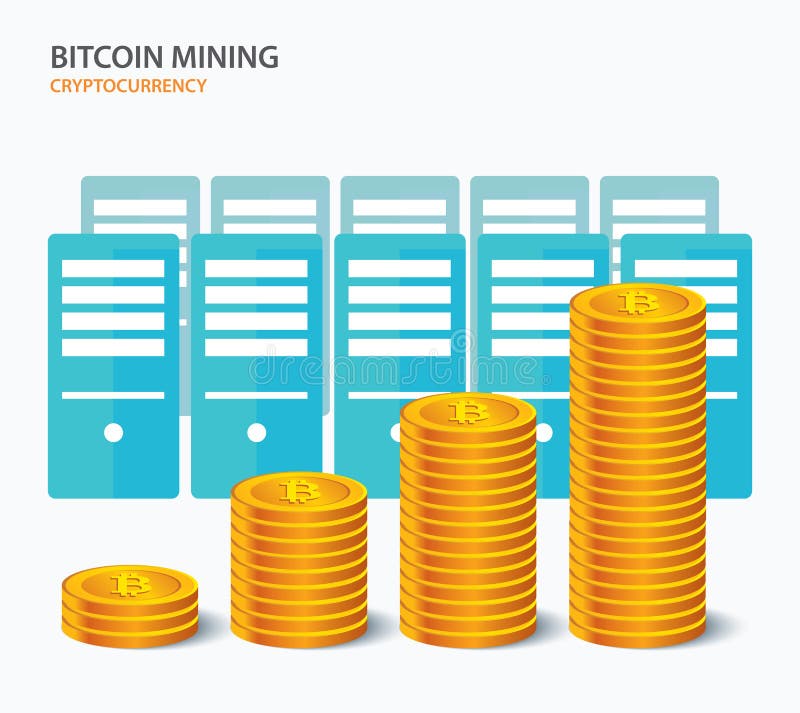 Bitcoin mining concept cryptocurrency farm working computer back stock illustration