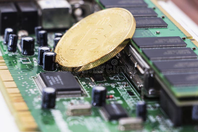 Gold Bitcoin Concept - Computer Circuit Board With Bitcoin ...