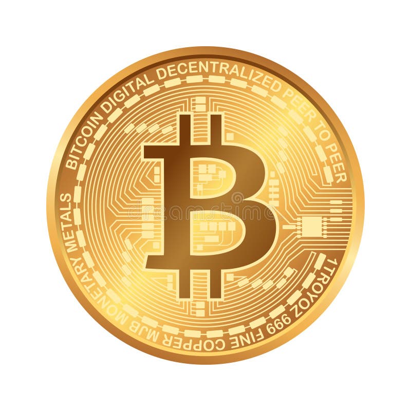 Bitcoin. monedă digitală. criptomonedă. monedă de aur cu simbol bitcoin izolat pe fond alb. stock illustration