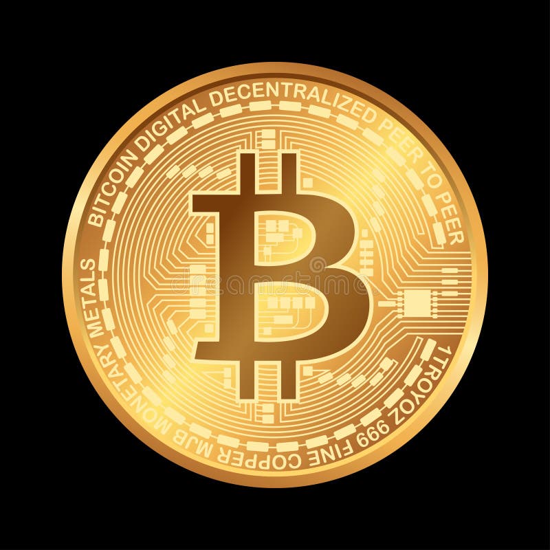 Bitcoin. monedă digitală. criptomonedă. monedă de aur cu simbol bitcoin izolat pe fond negru. stock illustration