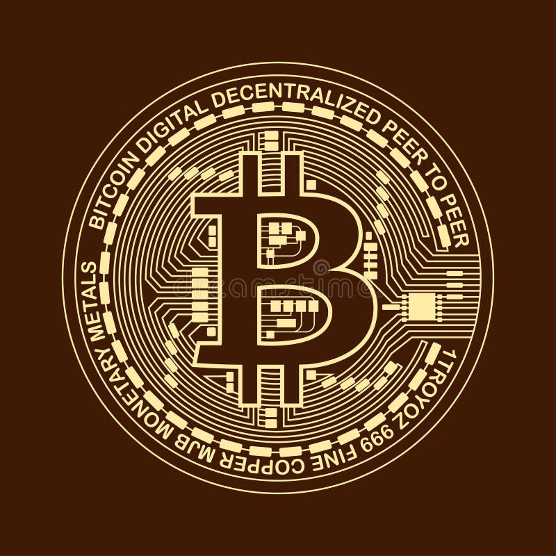 Bitcoin. monedă digitală. criptomonedă. simbol bitcoin izolat pe fond maro. vector illustration