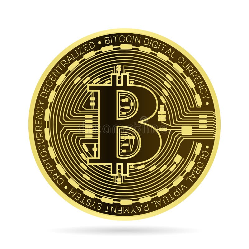 Bitcoin mynt Cryptocurrency tecken Blockchain teknologi, realistiskt bitcoinvalutasymbol vektor royaltyfri illustrationer
