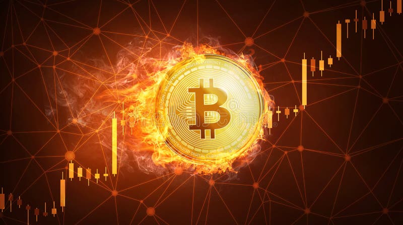 Bitcoin mynt i brand med tjurmaterieldiagrammet royaltyfri illustrationer