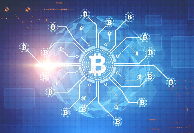 Bitcoin-Netz, ein Planet, blauer Hintergrund lizenzfreie abbildung Bitcoin-Netz, ein Planet, blauer Hintergrund lizenzfreie abbildung