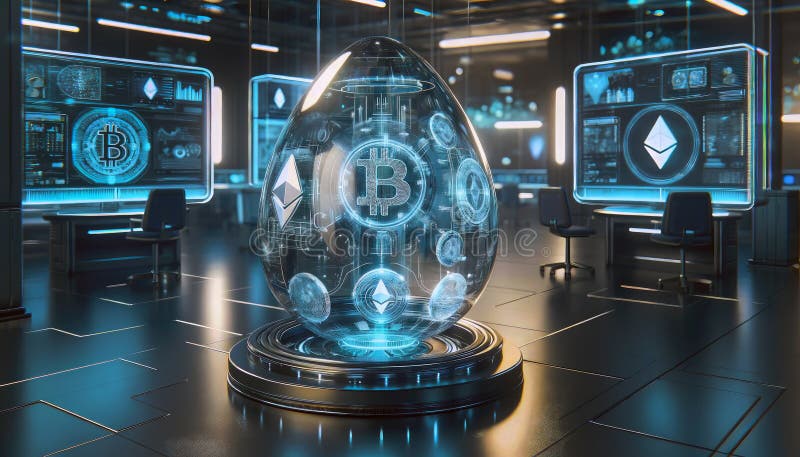 Bitcoin in Osterei in Titansteampunk Thema mit btc Symbol Finanzmarktkonzept digitale Währung Kryptogeburt stock abbildung
