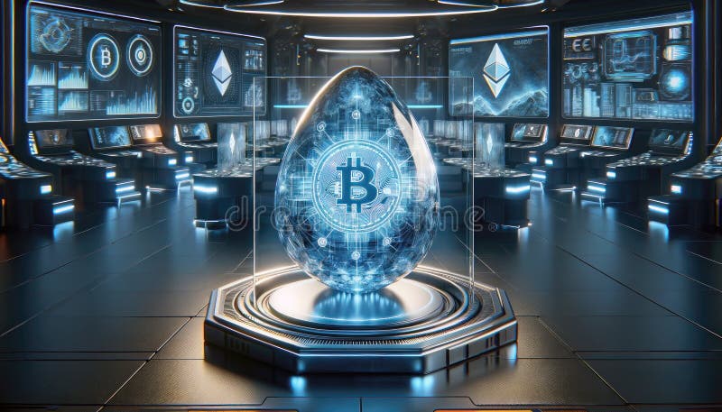 Bitcoin in Osterei in Titansteampunk Thema mit btc Symbol Finanzmarktkonzept digitale Währung Kryptogeburt lizenzfreie abbildung
