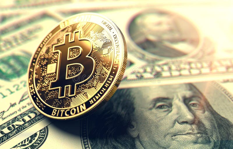 Bitcoin pe bancnotele americane. bitcoin în centrul atenției în Statele Unite concept 3d