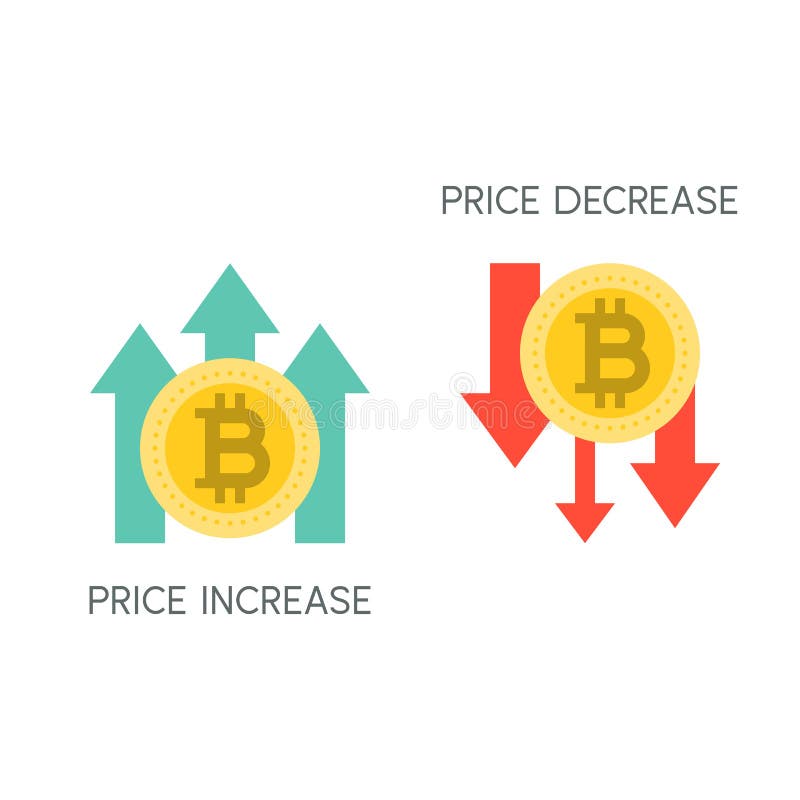 Bitcoin price increase and decrease, flat icon. Coin decrease vectors