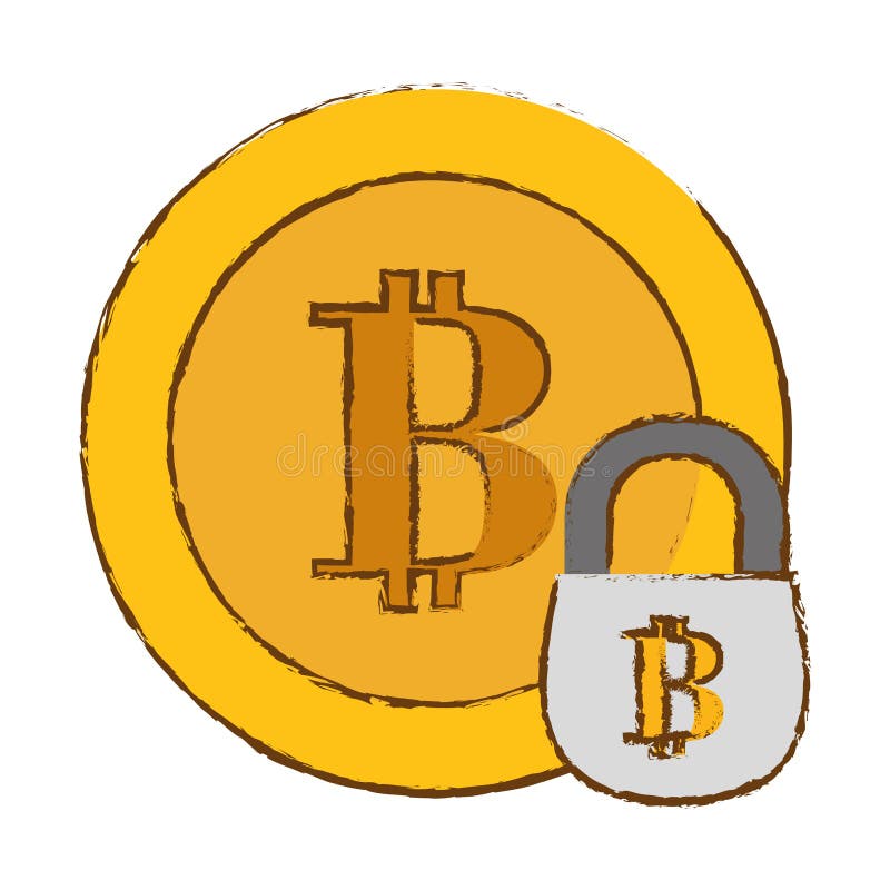 Bitcoin, secure golden money symbol vector illustration