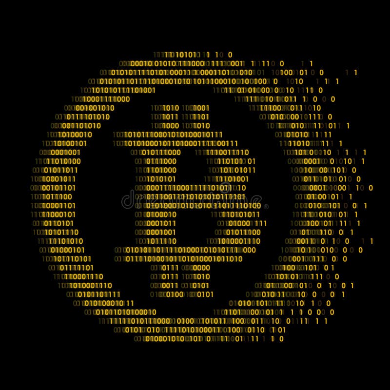 Bitcoin Sign with abstract gold one and zero digital text on black background vector design royalty free illustration