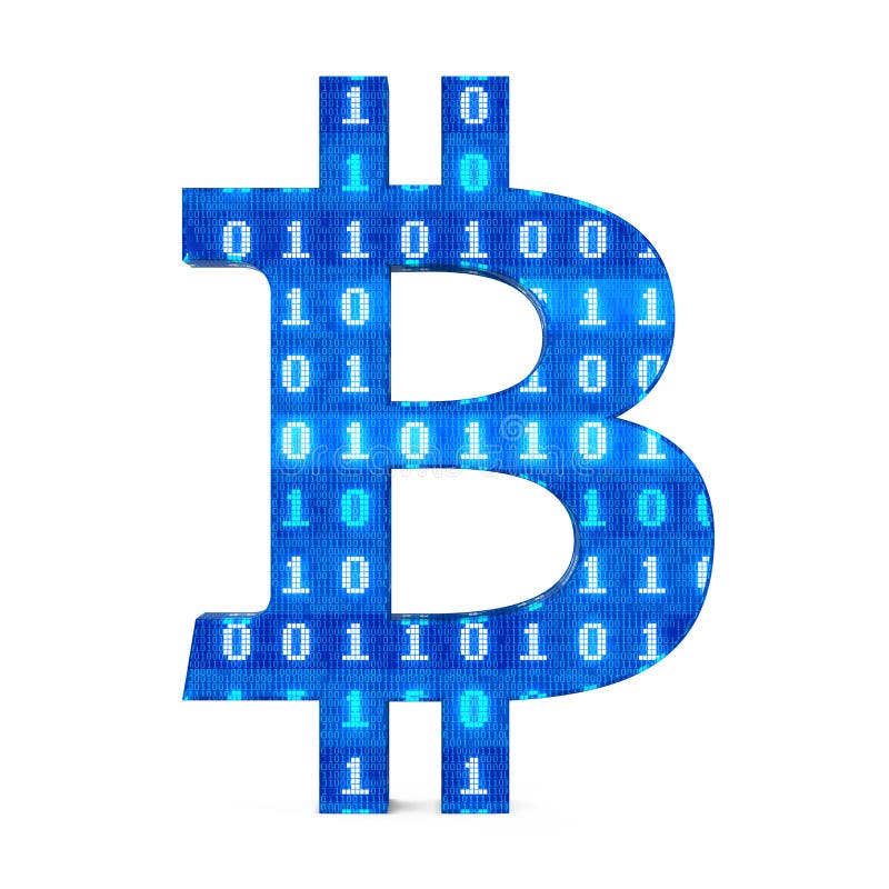 Bitcoin Sign with Binary Code isolated on white background. 3D render