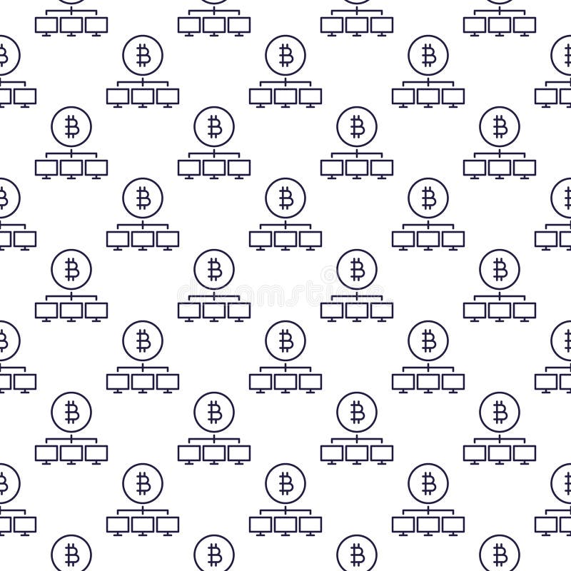 Bitcoin sign with Computers vector Decentralized Cryptocurrency thin line seamless pattern vector illustration