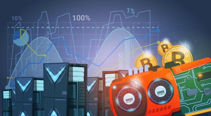 Bitcoin som bryter bakgrund för blått för pengar för rengöringsduk lantgårdDigital för Crypto valuta modern med diagram och grafe royaltyfri illustrationer