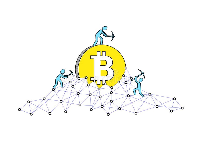 Bitcoin som bryter begrepp och tjänar cryptocurrency också vektor för coreldrawillustration Blockchain teknologi vektor illustrationer