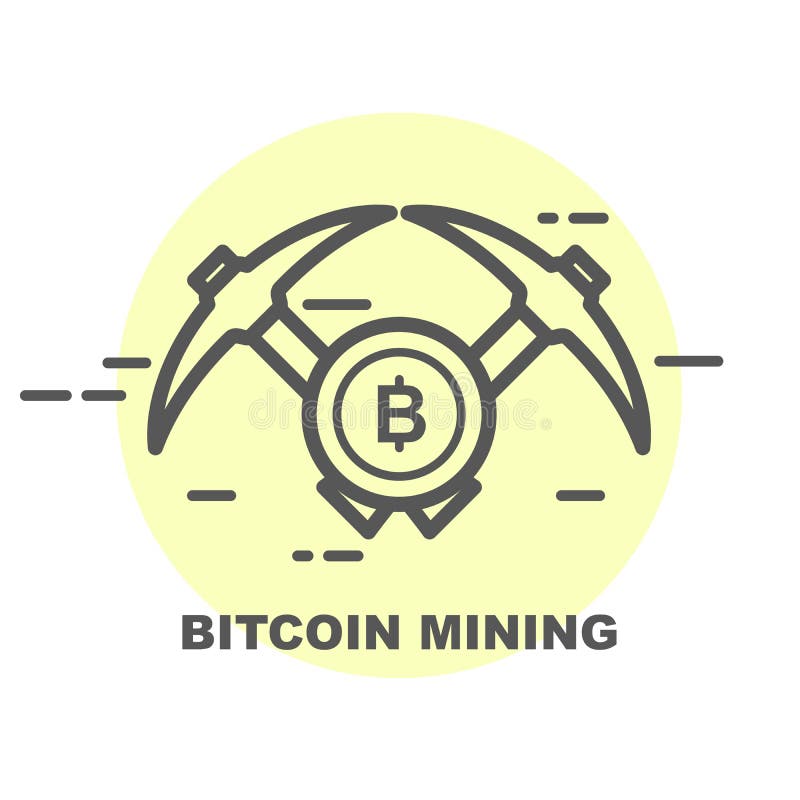 Bitcoin som bryter symbolen - två korsade hackor och myntet vektor illustrationer