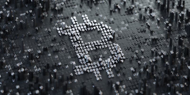 Bitcoin. Stylized Digital Sign. Silver color. royalty free stock photo