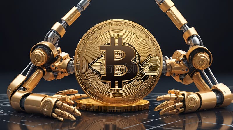 Bitcoin Surrounded by Robot Arms royalty free illustration