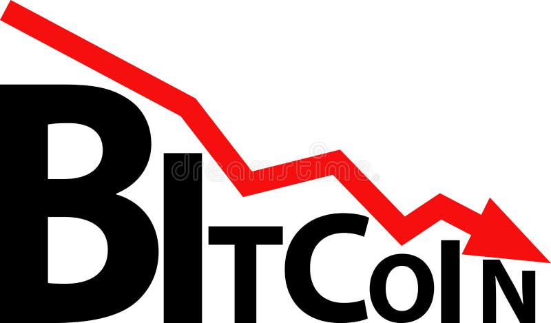Symbol of decrease in value of bitcoin. Coin decrease vectors