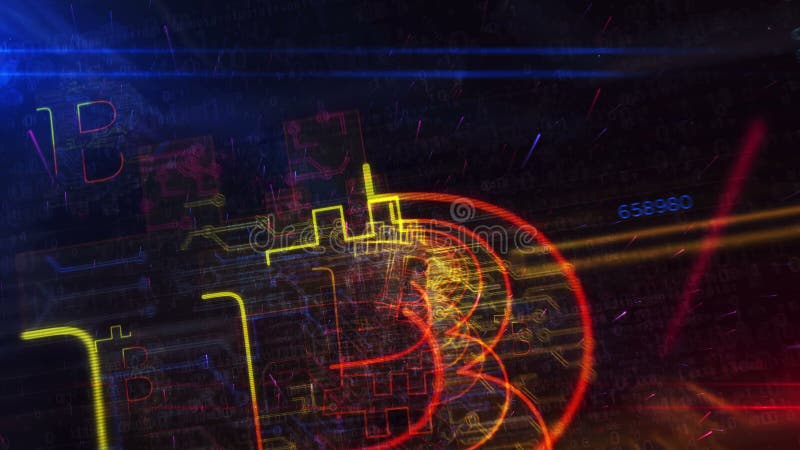 Bitcoin Symbol futuristische Energie in Cyberspace-Animation lizenzfreie abbildung