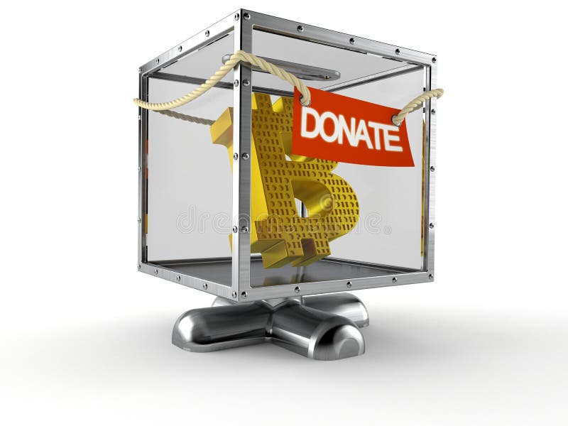 Bitcoin symbol inom donationasken som isoleras på vit bakgrund illustration 3d